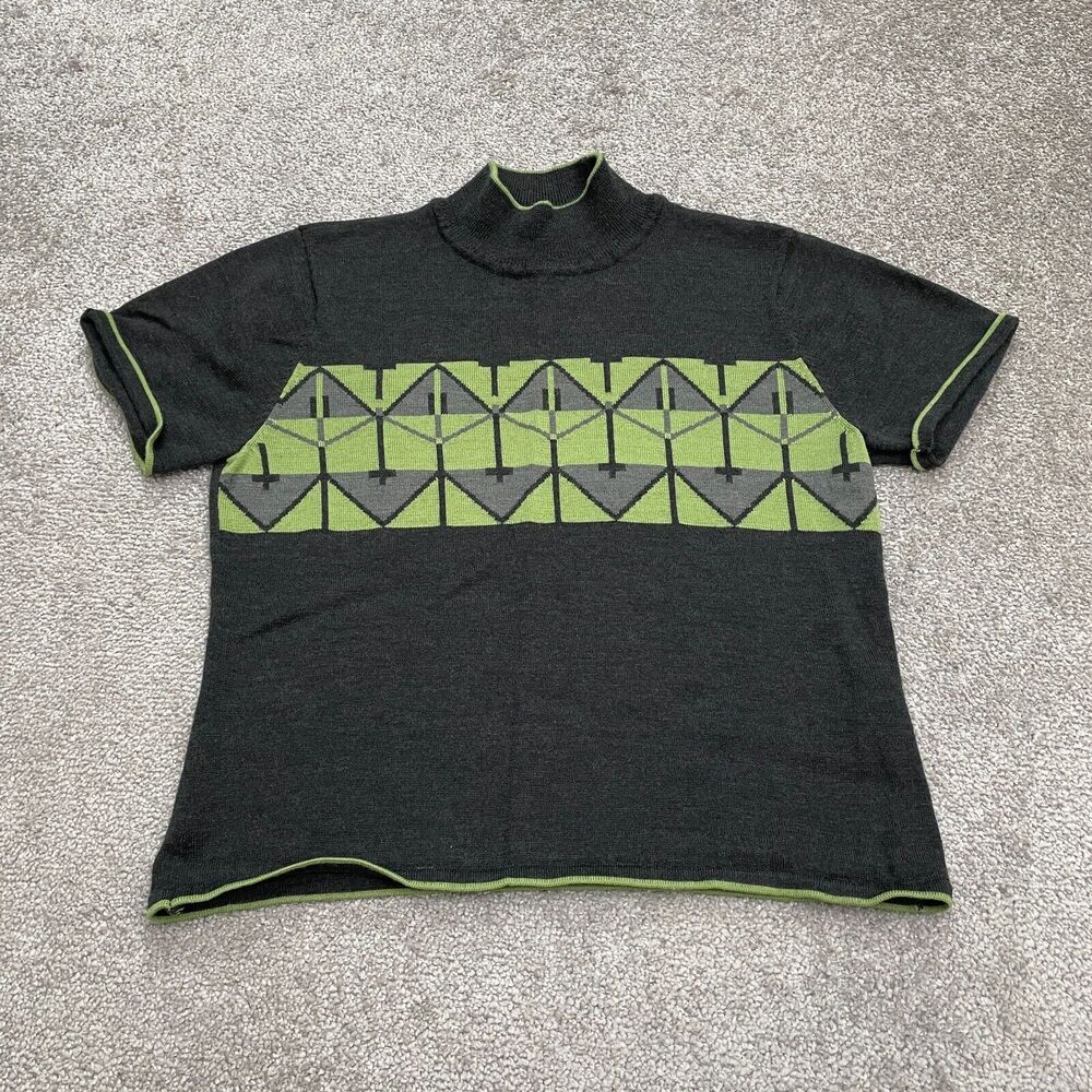 Tahari Arthur S. Levine Short Sleeve Sweater Juniors 12 Gray Argyle Mock Neck